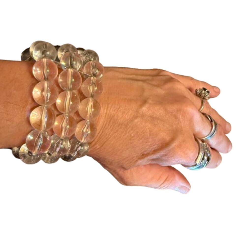 Vintage J.Jill Clear Lucite Cabochon Three Strand Bracelet